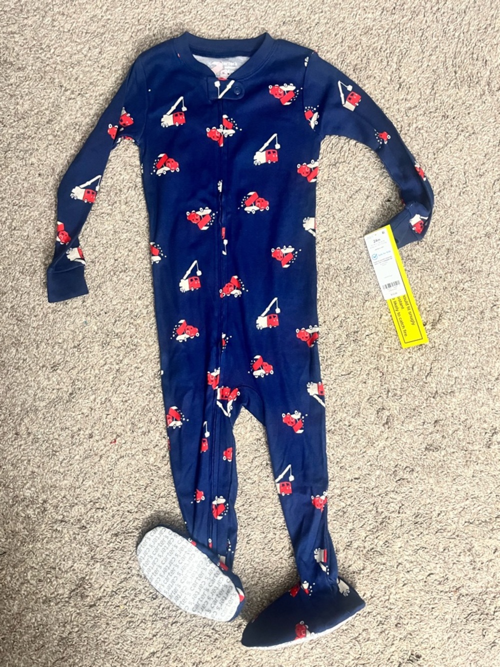 Carter's Navy Footed Pajamas with Red Tractor Print